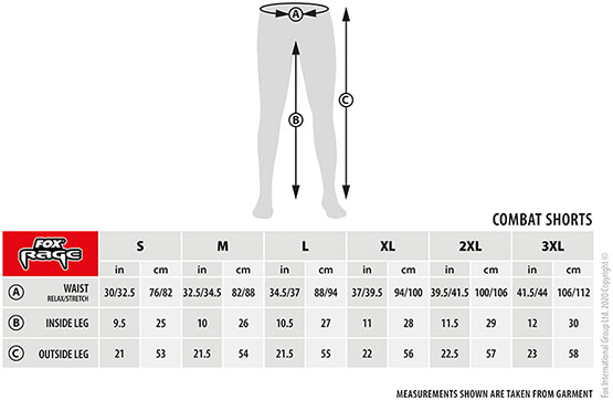 Fox Rage Lightweight Shorts Size Chart